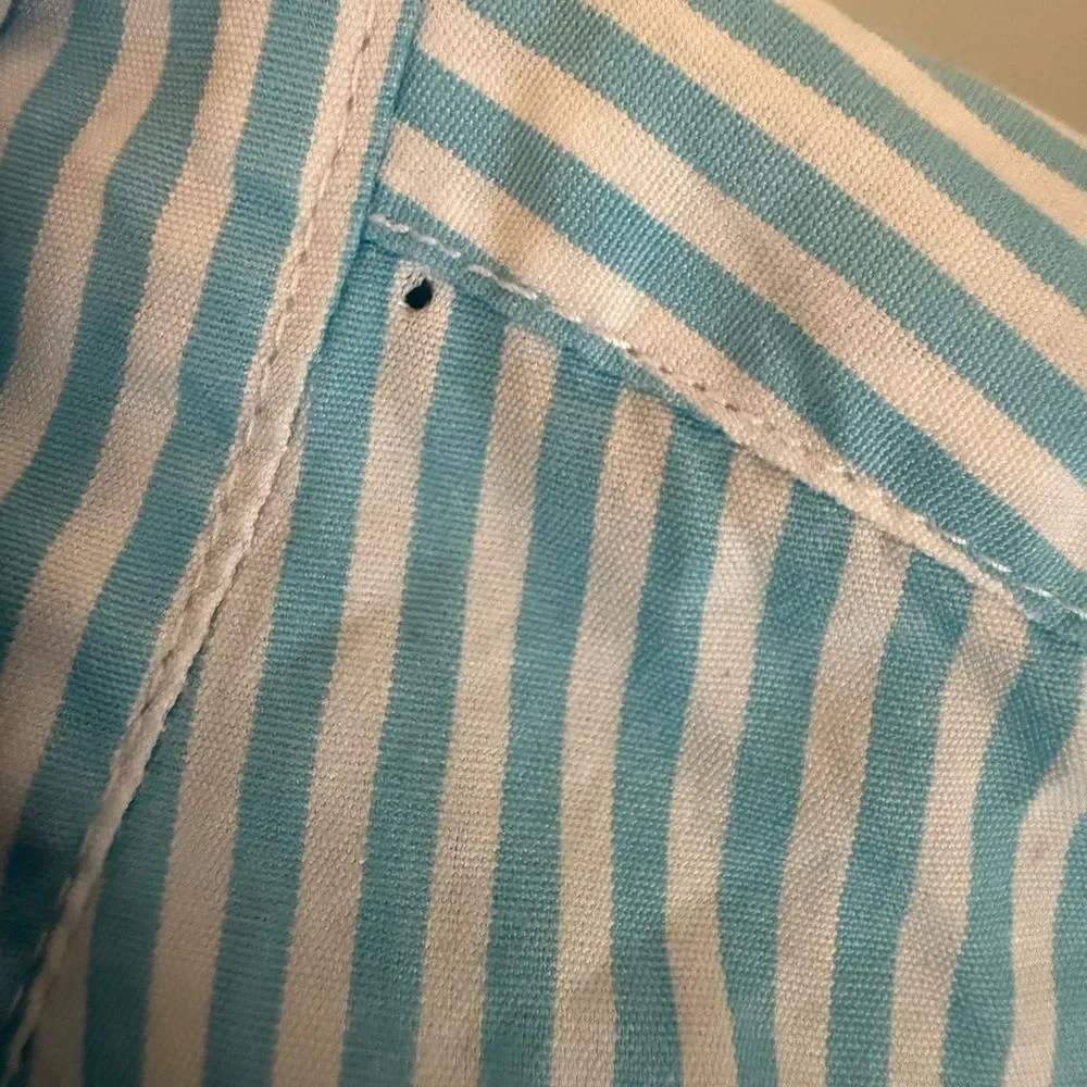 J. Crew Light Blue and White Striped Button-Down Shirt Organic Cotton Large